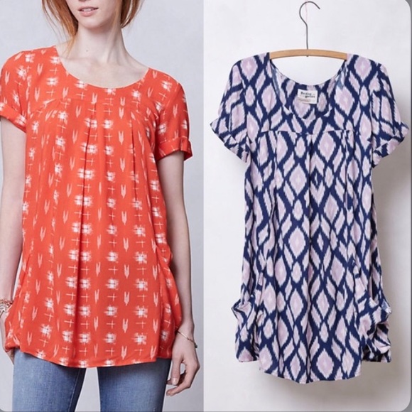 Anthropologie Tops - Anthro Holding Horses Purple Ikat Tunic w/ pockets